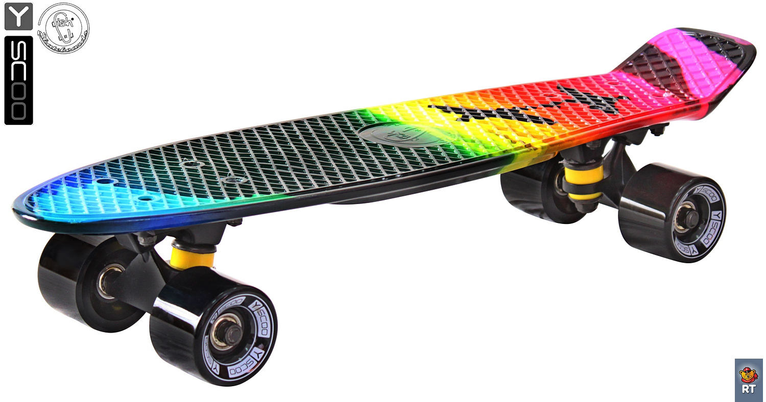 Скейтборд виниловый Y-Scoo Fishskateboard Print 22" 401G-O с сумкой, дизайн Побережье  